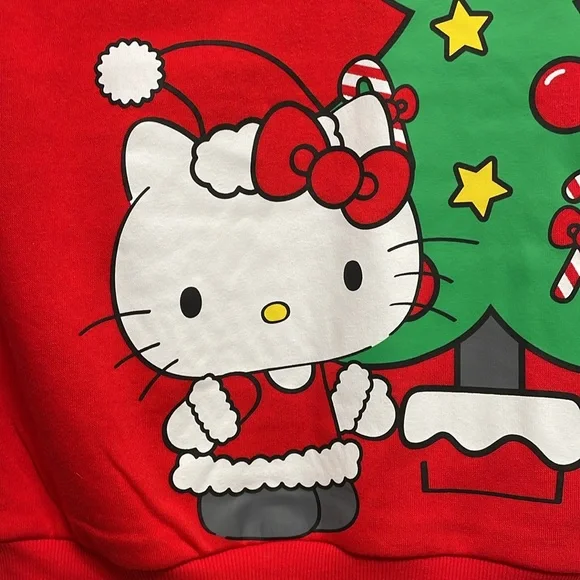 Hello Kitty Red Graphic Christmas Merry & Bright Tree Sweatshirt Crewneck - Picture 4 of 17